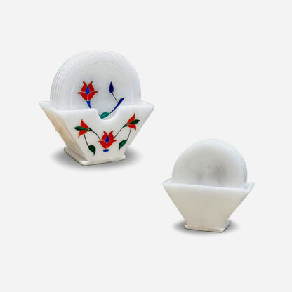 White Marble Stone Sangemarmar Coasters - Set of 6 Marble Coasters for Dining Table - White Marble Tea Coaster with Stand - Home Decor and Kitchen Accessories (Stand Coaster Set)  100mm #2392 - Image 7