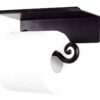 Wrought Iron Self Adhesive Toilet Paper Holder with Phone Shelf, Screw-in Wall Mounted Toilet Paper Roll Holder, Rustproof Bathroom Washroom Tissue Roll Holder with Shelf, Toilet Paper Roll Dispenser-Handcrafted Rustic Wrought Iron Wall Decor Toilet Roll Holder Black Finish  # 6339 - Image 4