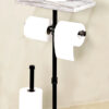 Cast Iron Metal Pedestal Toilet Paper Holder with Shelf Storage, Free Standing Bathroom Toilet Tissue Paper Roll Holder with Shelf Mobile Phone Wipe Rolls, Black Finish 650mm # 6330 - Image 3