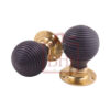 WOOD+BRASS BEEHIVE REEDED DOOR KNOB ON FLAT REEDED ROSE 55x75x55mm # 1189 - Image 2