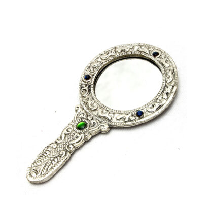 Brass Decorative Round Vintage Carving Antique Handmade Style Vanity Hand Held Mirror Modern Round Metal Silver Plated Hand Mirror For Gifting, For Professional 125mm #2783 - Image 2