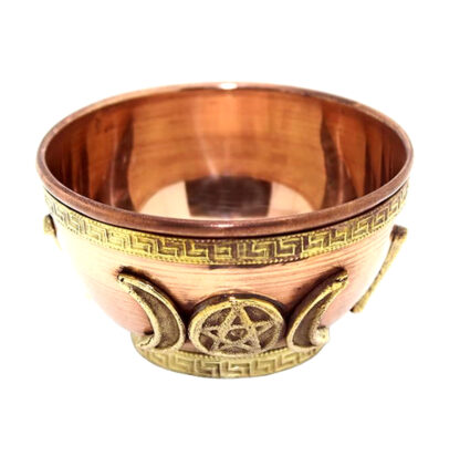 Copper Triple Moon Pentacle Copper Offering Bowl Great for Altar use, Ritual use, Incense Burner, smudging Bowl, Candle Holder, Decoration Bowl, offering Bowl 77mm #2790