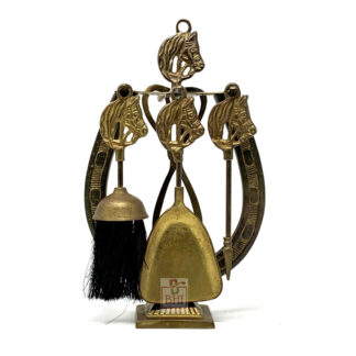 Vintage Brass Horse Head Fireplace 4 Tool Set With Horseshoe Stand, Companion Stand Size-11.25" & All Tools 7"- 8" Set #8474