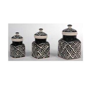 Ceramic Jar & Container for Kitchen Storage Set Multi Utility Air Tight Kitchen Organiser Items Tea Coffee Sugar Containers with Ceramic Lids (Hand-Painted) Finish #9119