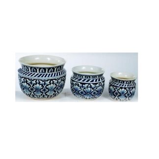 Blue And White Decorative Ceramic Flower Pot, For Indoor Ceramic Vases, often used for displaying Flowers or as Decorative Pieces set of Three Ceramic Pots with a Distinctive Blue and white Floral Design # 9141