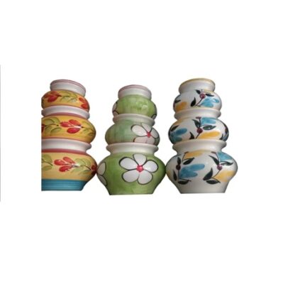 Handmade Exclusive Range Ceramic Dahi Handi/Curd Pot/Mitti Handi/Clay Pot with Lid, Also for Serving (Multi Coloured Shade) #9165
