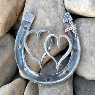 Anniversary gift, Hand Forged Iron horseshoe with hearts,personalised gift, handmade horseshoe #8279