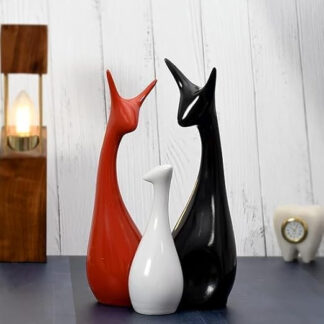 Decorative Ceramic Cat Figurines, Set of 3, Black, White, and Red 270mm #9434