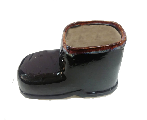 Original boot-shaped ashtray, brown ceramic pottery, Japan 230mm #9386