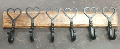 Reclaimed Wood Coat Rack with Cast Iron Heart Hooks 450mm #9478
