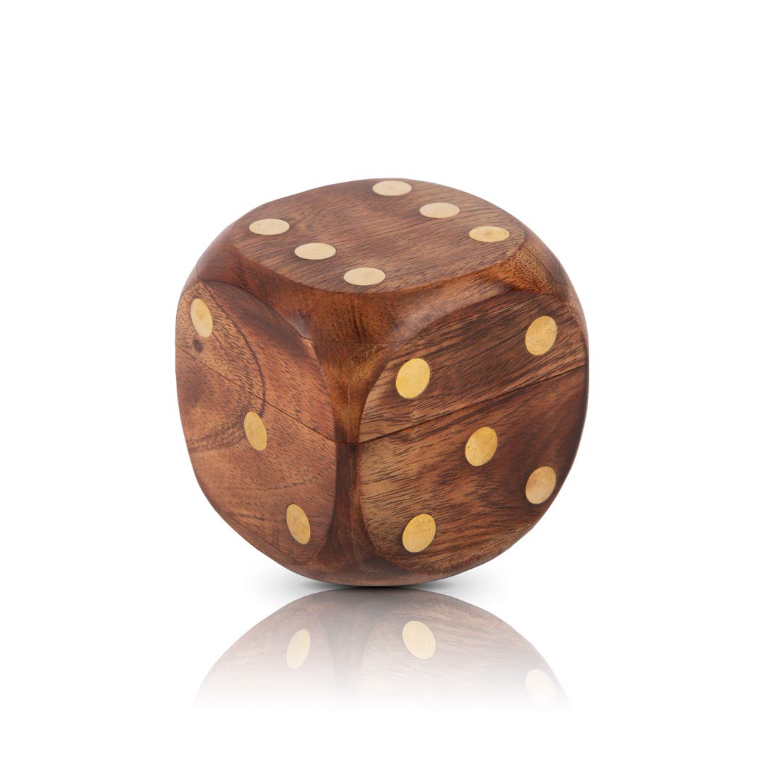 Handcrafted Wooden 5 Dice Box Holder Shaker Dice Roller Thrower Portable Dice Cup Five Dice Game Set Storage Case Decorative Brass Inlay Collectible Birthday Housewarming Gift Ideas Men Women Teens 50mm #9465