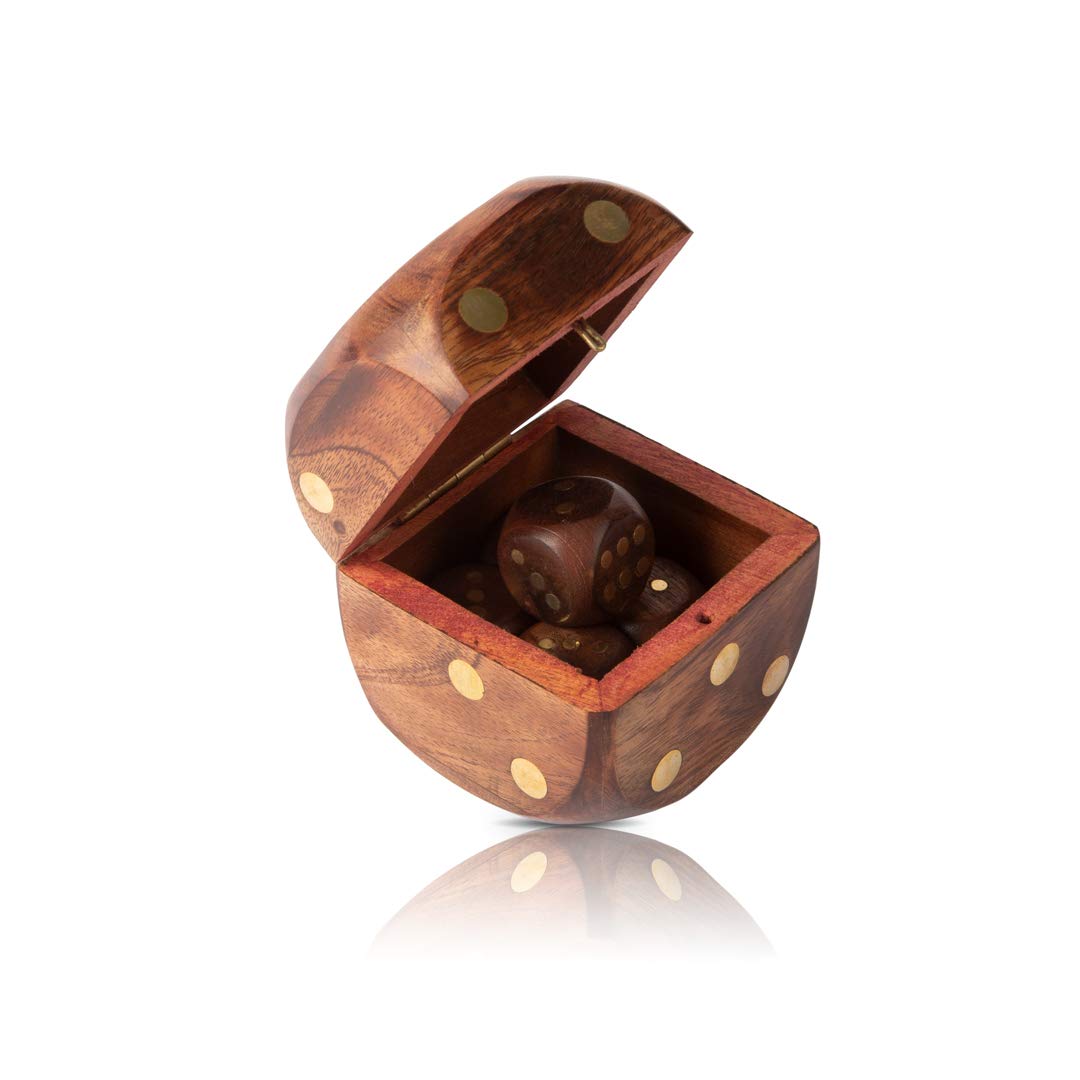 Handcrafted Wooden 5 Dice Box Holder Shaker Dice Roller Thrower Portable Dice Cup Five Dice Game Set Storage Case Decorative Brass Inlay Collectible Birthday Housewarming Gift Ideas Men Women Teens 50mm #9465 - Image 3