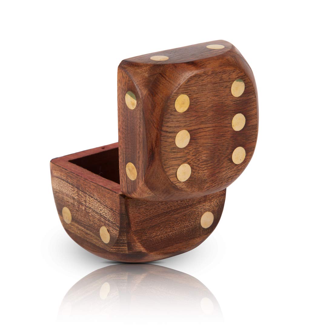 Handcrafted Wooden 5 Dice Box Holder Shaker Dice Roller Thrower Portable Dice Cup Five Dice Game Set Storage Case Decorative Brass Inlay Collectible Birthday Housewarming Gift Ideas Men Women Teens 50mm #9465 - Image 5