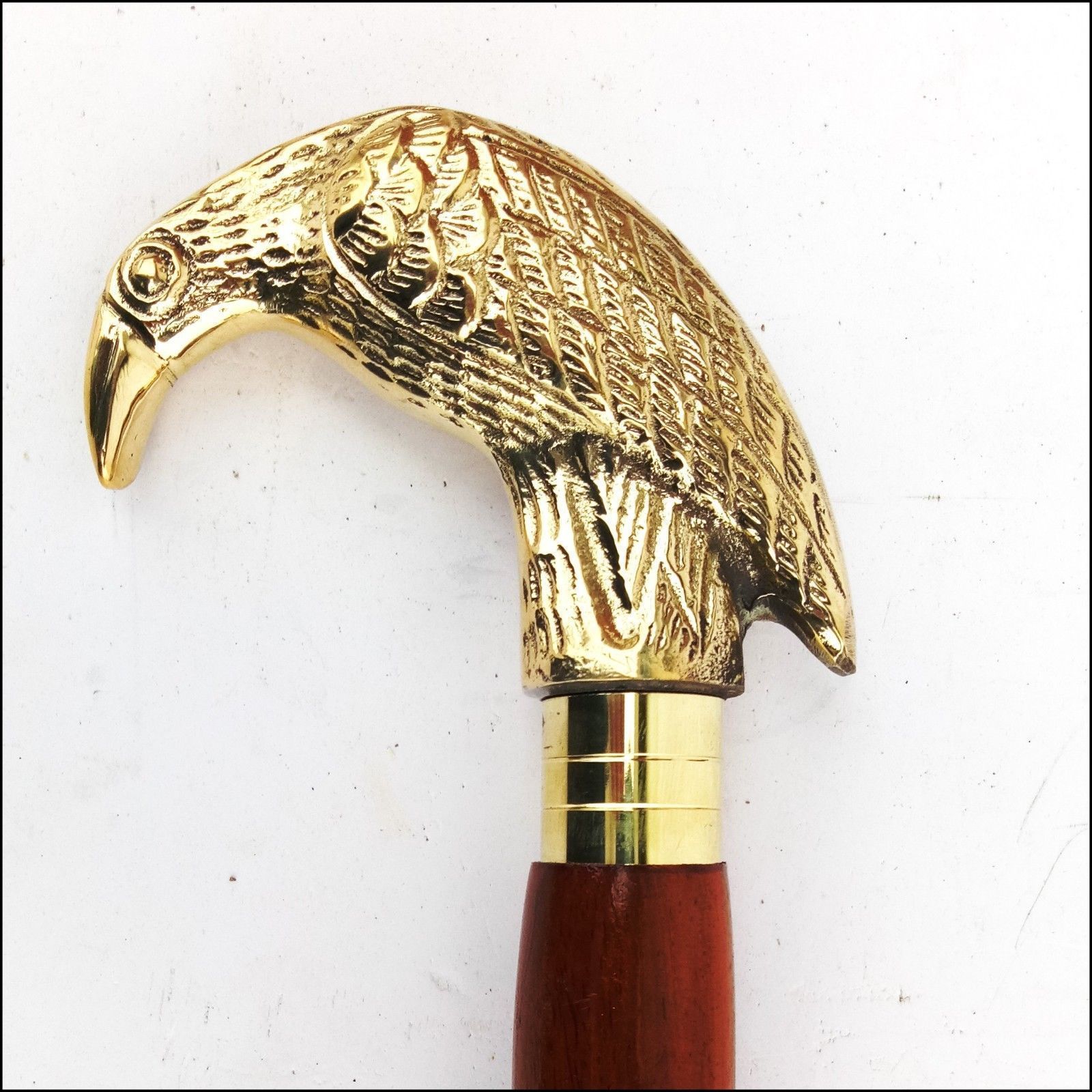 Antique Embossed Brass Raven Crow Head Handle for Walking Stick Canes Shaft 100mm #9478 - Image 2