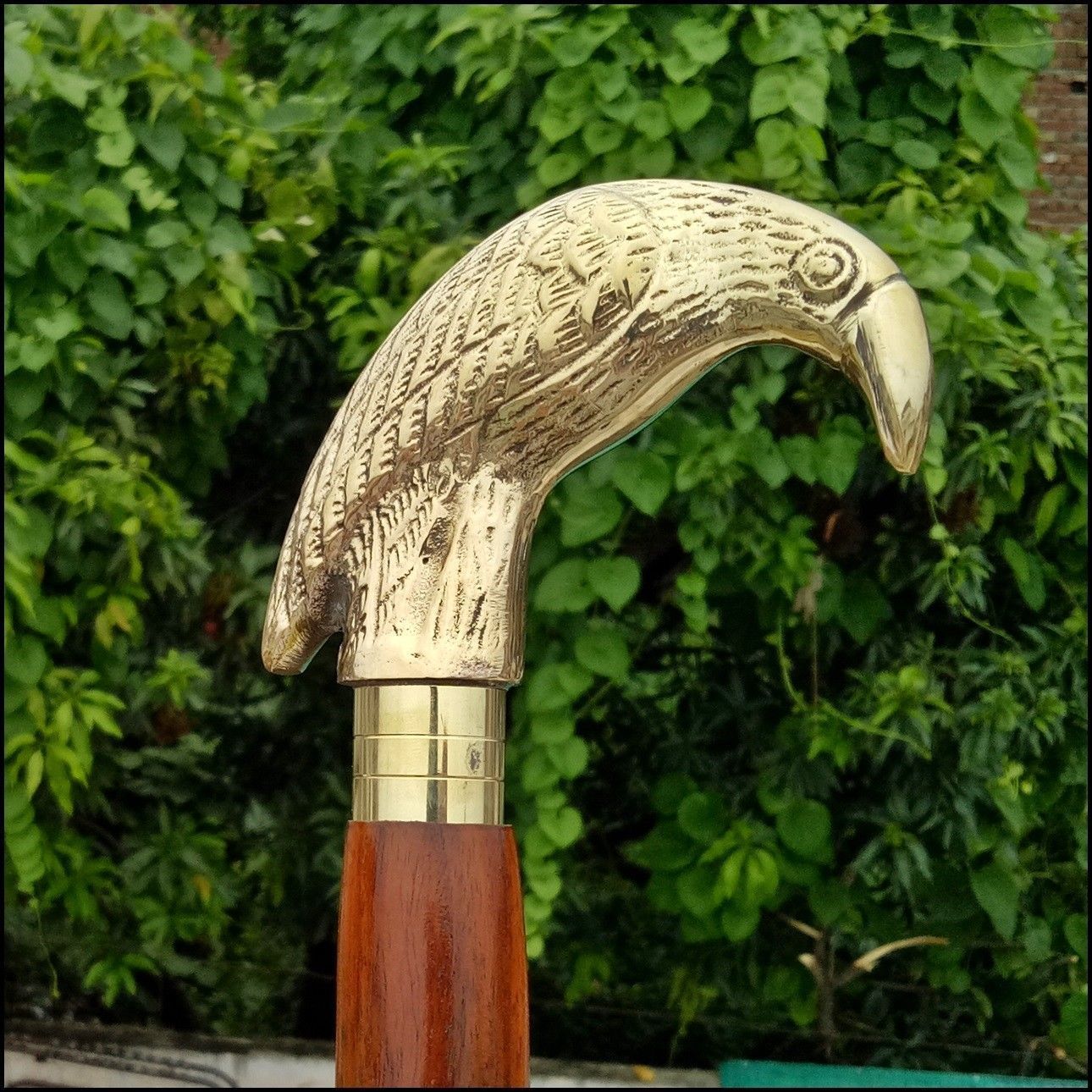 Antique Embossed Brass Raven Crow Head Handle for Walking Stick Canes Shaft 100mm #9478 - Image 3
