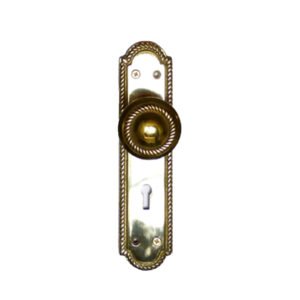 Georgian Brass Door Sprung Knob Handle On Plate 185mm #1284