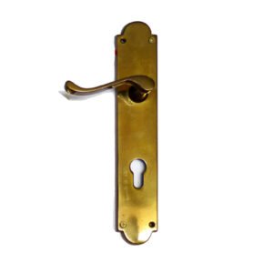 BRASS VICTORIAN BRASS LEVER LOCK DOOR HANDLE ON PLATE 225mm #1286