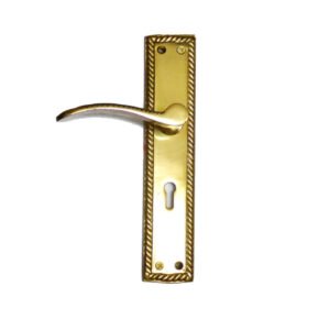 Brass Lever Lock Door Handle On Plate 210mm #1288