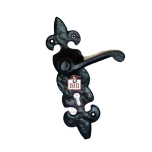 Cast Iron Fleur De Lys Lever Door Handle On Plate With Keyhole  210mm #1290