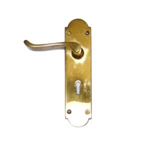 Brass Lever Lock Door Handle On Plate 195mm #1295