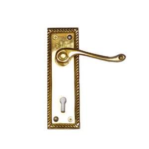 Georgian Brass Lever Lock Door Handle On Plate 140mm #1298
