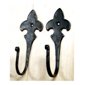 Hand Forged Iron Coat Hook Fluer de Lys 120mm Rustic Waxed Finish #1686