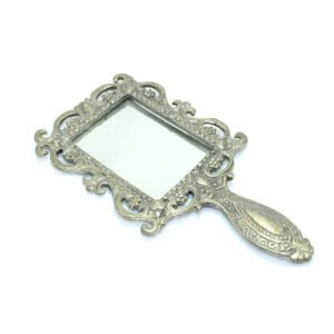 Silver Metal Hand Mirror for Makeup with Handle Vintage Portable Mirror Antique Vintage Travel Skin | Handicrafts Flexible Vanity Mirror Aesthetic Hand Mirror Silver Decorative Round Vintage Carving Silver Polished Handmade Style Vanity Hand Held Mirror Modern Rectangle Metal Silver Plated Hand Mirror For Gifting, For Professional 180mm #2393