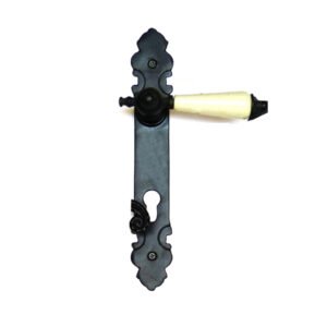 Cast Iron Dutch Style Lever Door Handle On Plate With Ceramic Grip With Euro Keyhole 92mm Key Hole  275mm #2596