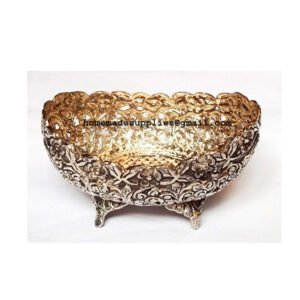 Brass Metal Decor Silver Antique Bowl for Decoration Round Bowl Decorative Showpiece Home Decor Showpiece Office Decoration Items 105mm #2779