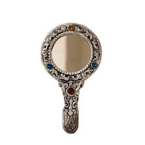 Brass Decorative Round Vintage Carving Antique Handmade Style Vanity Hand Held Mirror Modern Round Metal Silver Plated Hand Mirror For Gifting, For Professional 125mm #2783