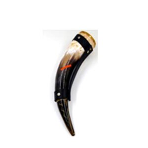 Horn Drinking Mug For Vine / Bear With Decorative Leather Holder 320mm #2880