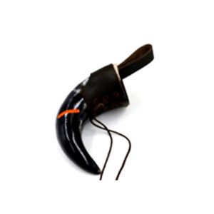 Horn Drinking Mug For Vine / Bear With Decorative Leather Holder 170mm #2894