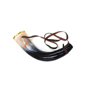 Horn Drinking Mug For Vine / Bear With Decorative Leather Holder 340mm #2895