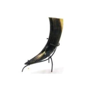 Horn Drinking Mug For Vine / Bear With Wrought Iron Holder Stand (Optional) 280mm #2911