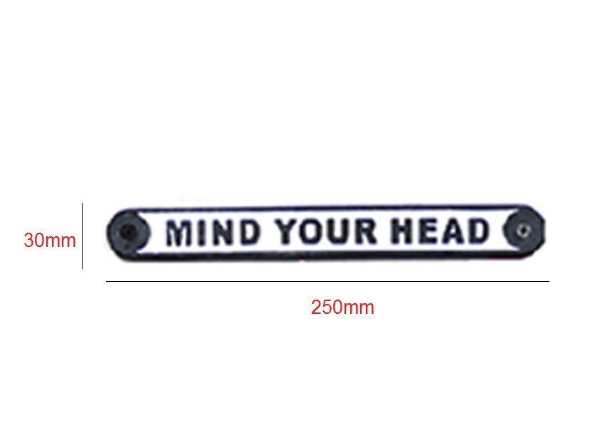 Cast Iron Please "Mind Your Head" Sign Plaque Garden Garage Safety Work Cast Iron "Mind Your Head" Sign Plaque Door Wall Cafe Shop Pub Hotel Bar Work Natural Lacquer Vintage Finish 250mm #3094 - Image 2