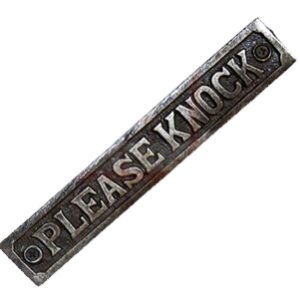 Cast Iron "PLEASE KNOCK" Sign Plaque Door Wall Fence Post Cafe Shop Pub Hotel Bar Work Natural Lacquer Vintage Finish 200mm #3107