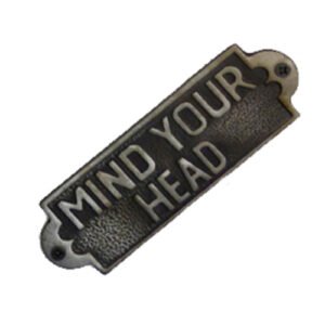 Cast Iron Please "Mind Your Head" Sign Plaque Garden Garage Safety Work Cast Iron "Mind Your Head" Sign Plaque Door Wall Cafe Shop Pub Hotel Bar Work Natural Lacquer Vintage Finish 145mm #3110