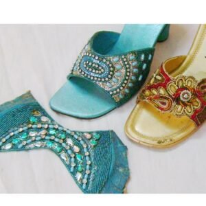 Hand Embroidery Golden Zari Work Ladies Girls Shoes Slipper Sandals #33101