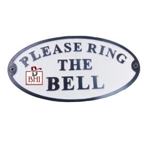 Cast Iron 'PLEASE RING THE BELL" Sign Plaque Door Wall House Office Reception Gate B/White Vintage Finish 175mm #3543