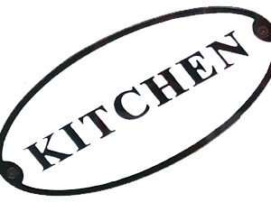 Cast Iron "KITCHEN" Oval Sign Plaque Door Wall Fence Post Cafe Shop Pub Hotel Bar Work B/White Vintage Finish 175mm #3546