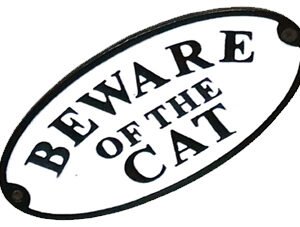 Cast Iron "BEWARE OF THE CAT" Oval Sign Plaque Door Wall Fence Post Cafe Shop Pub Hotel Bar Work B/White Vintage Finish 175mm #3549