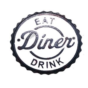 Cast Iron "EAT DINER DRINK" Sign Plaque Door Wall Cafe Shop Pub Hotel Bar Work B/White Vintage Finish 150mm #3554