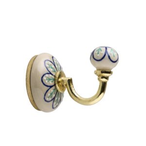 With Blue Floral Design Ceramic Brass Hooks 85mm #9427