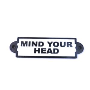 Cast Iron Please "Mind Your Head" Sign Plaque Black Garden Garage Safety Work Cast Iron "Mind Your Head" Sign Plaque Door Wall Cafe Shop Pub Hotel Bar Work B/White Vintage Finish  180mm #3778