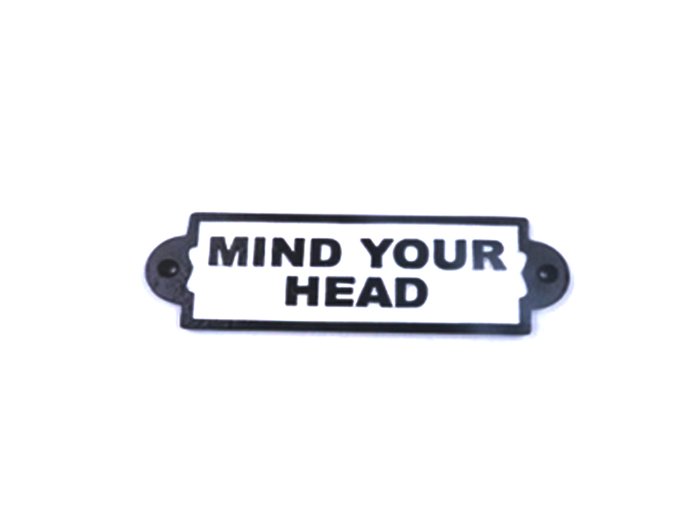 Cast Iron Please "Mind Your Head" Sign Plaque Black Garden Garage Safety Work Cast Iron "Mind Your Head" Sign Plaque Door Wall Cafe Shop Pub Hotel Bar Work B/White Vintage Finish 180mm #3778