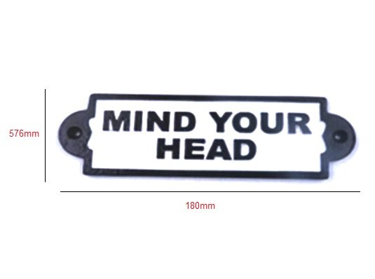 Cast Iron Please "Mind Your Head" Sign Plaque Black Garden Garage Safety Work Cast Iron "Mind Your Head" Sign Plaque Door Wall Cafe Shop Pub Hotel Bar Work B/White Vintage Finish 180mm #3778 - Image 2