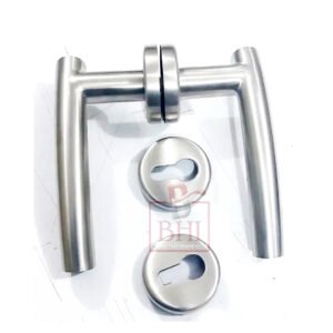Stainless Steel Door Handle On Rose With Keyhole 145mm #4071
