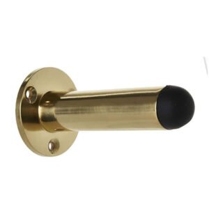 Stainless Steel Projection Door Stop - Polished Brass - Can be Fitted to Walls and skirting Boards - Prevents Damage from Handles - Protective Rubber Buffer tip 65mm #6000