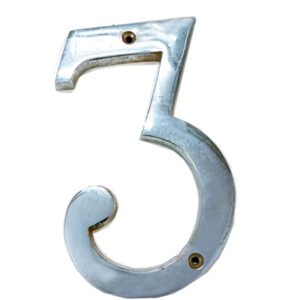 Brass "NO.3" Door House Numbers and Street Address Plaques Numbers for Residence and Mailbox Signs Chrome Finish 150mm #6251