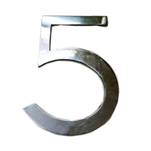 Brass "NO.5" Door House Numbers and Street Address Plaques Numbers for Residence and Mailbox Signs Chrome Finish 150mm #6252